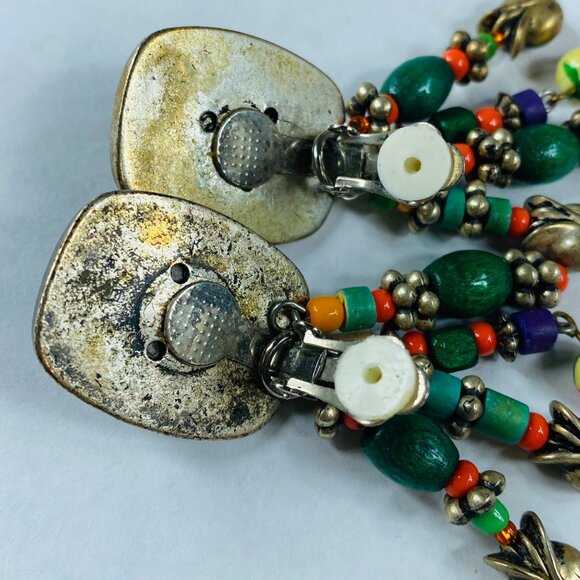 BOHO Clip On Earrings Dangles Multicolor Vintage Women Retro Jewelry Ethnic - Picture 6 of 16
